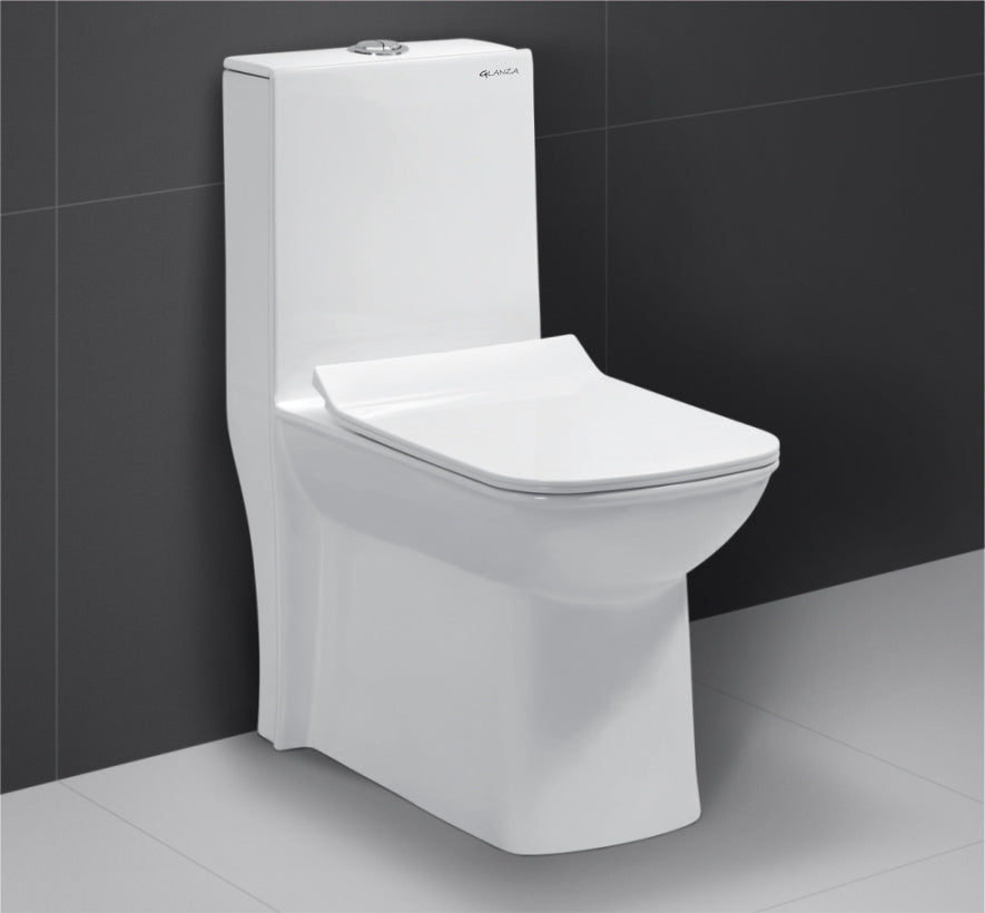 Glanza-Rimless One Piece Closet Lotus | 645x345x765mm | Ceramic Western Toilet/Water Closet | S-Trap-225mm | Washdown Flushing