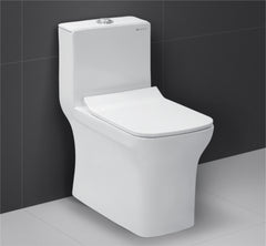 Glanza-One Piece Closet Lumia White (Glossy) | 640x345x710mm | Ceramic Western Toilet/Water Closet | S-Trap-225 mm | Washdown Flushing