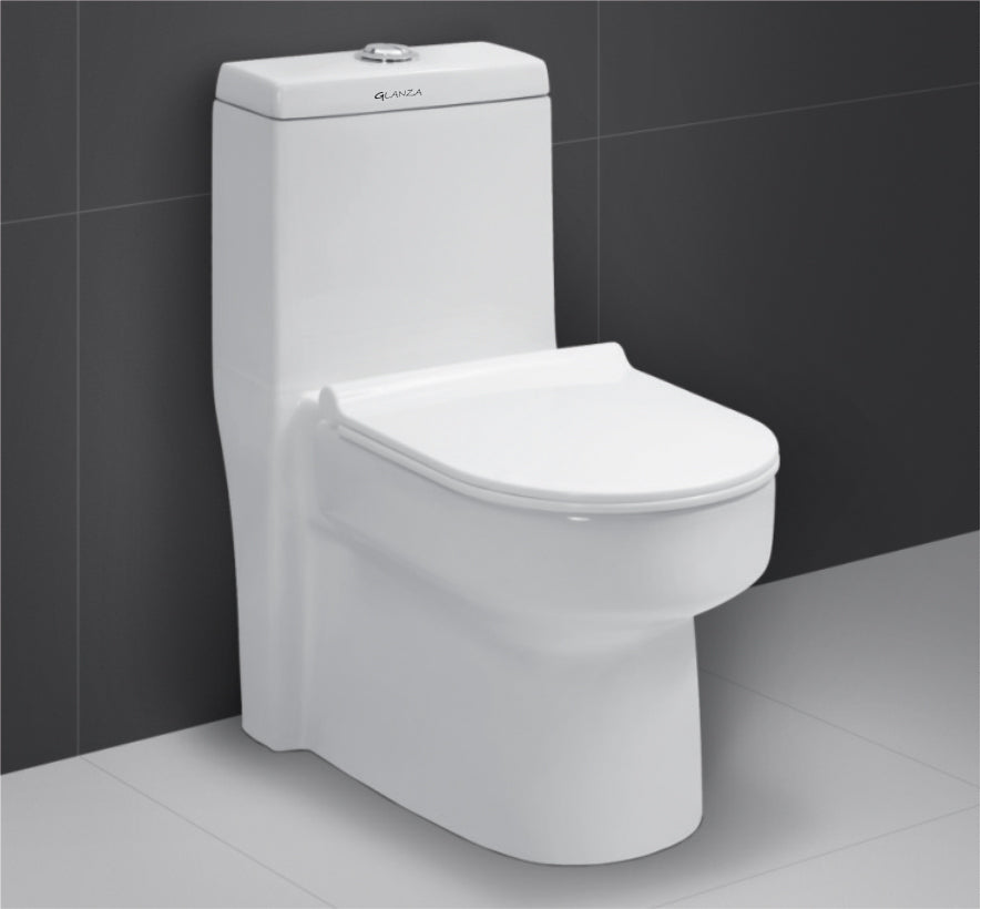 Glanza-One Piece Closet Lorena | 650x355x730mm |  Ceramic Western Toilet/Water Closet | S-Trap-225 mm| Washdown Flushing