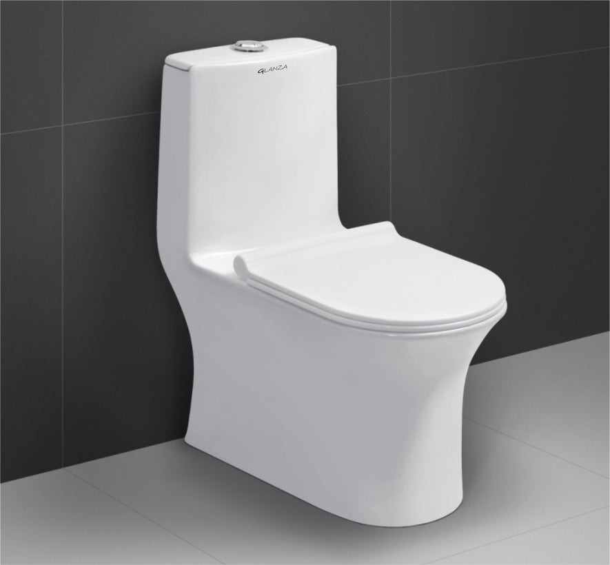 Glanza-6D One Piece Closet Safari  | 640x345x735mm |  Syphonic Tornado Flushing  | Ceramic Western Toilet/Water Closet | S-Trap-225mm