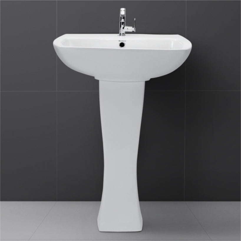 Glanza Full Pedestal Basin Hexa | 590x485x855mm | Ceramic