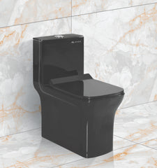 Glanza-One Piece Closet LUMIA BLACK (Glossy) | 640x345x710mm | Ceramic Western Toilet/Water Closet | S-Trap-225 mm | Washdown Flushing