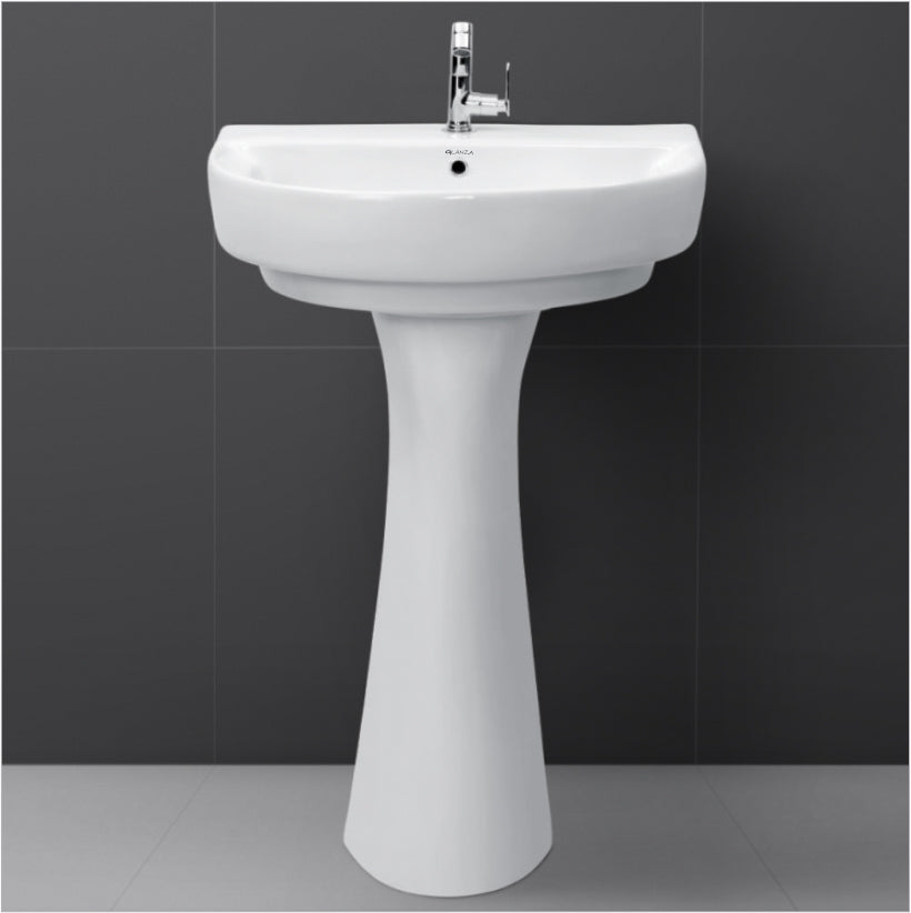 Glanza Ceramic Full Pedestal Wash Basin – Terra | 560x420x885mm | Ceramic