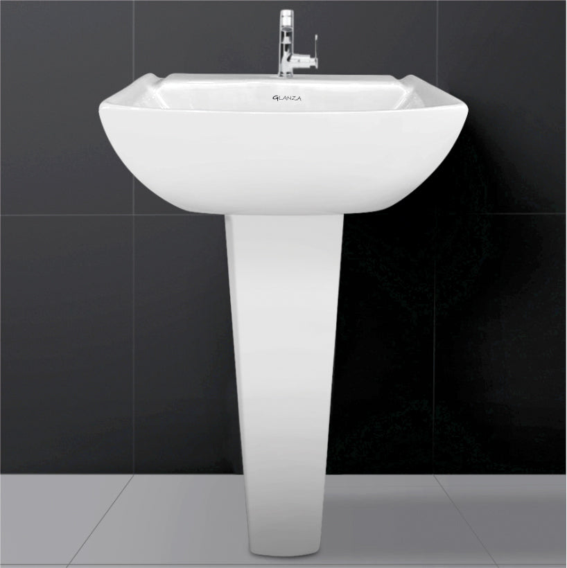 Glanza Full Pedestal Wash Basin – Bellezza | 460x380x830mm | Ceramic