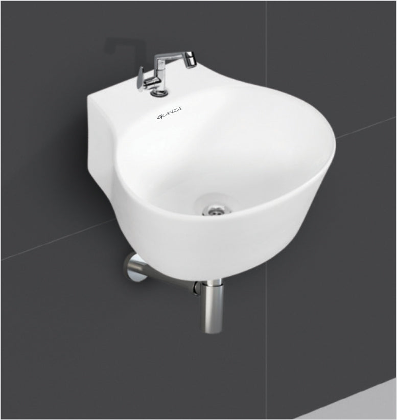 Glanza Wall Hung Basin Kyle | 365x350x150mm | High-grade Premium Ceramic