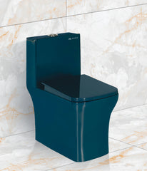 Glanza-One Piece Closet Lumia Kinetic Blue (Glossy) | 640x345x710mm | Ceramic Western Toilet/Water Closet | S-Trap-225 mm | Washdown Flushing