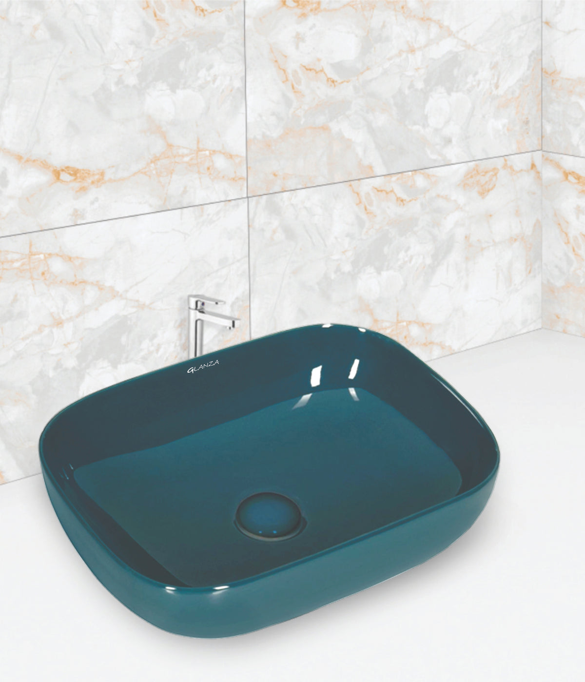 Glanza Table Top Basin - Bettle Kinetic Blue (Glossy/Matt) | 455x340x130mm | Ceramic